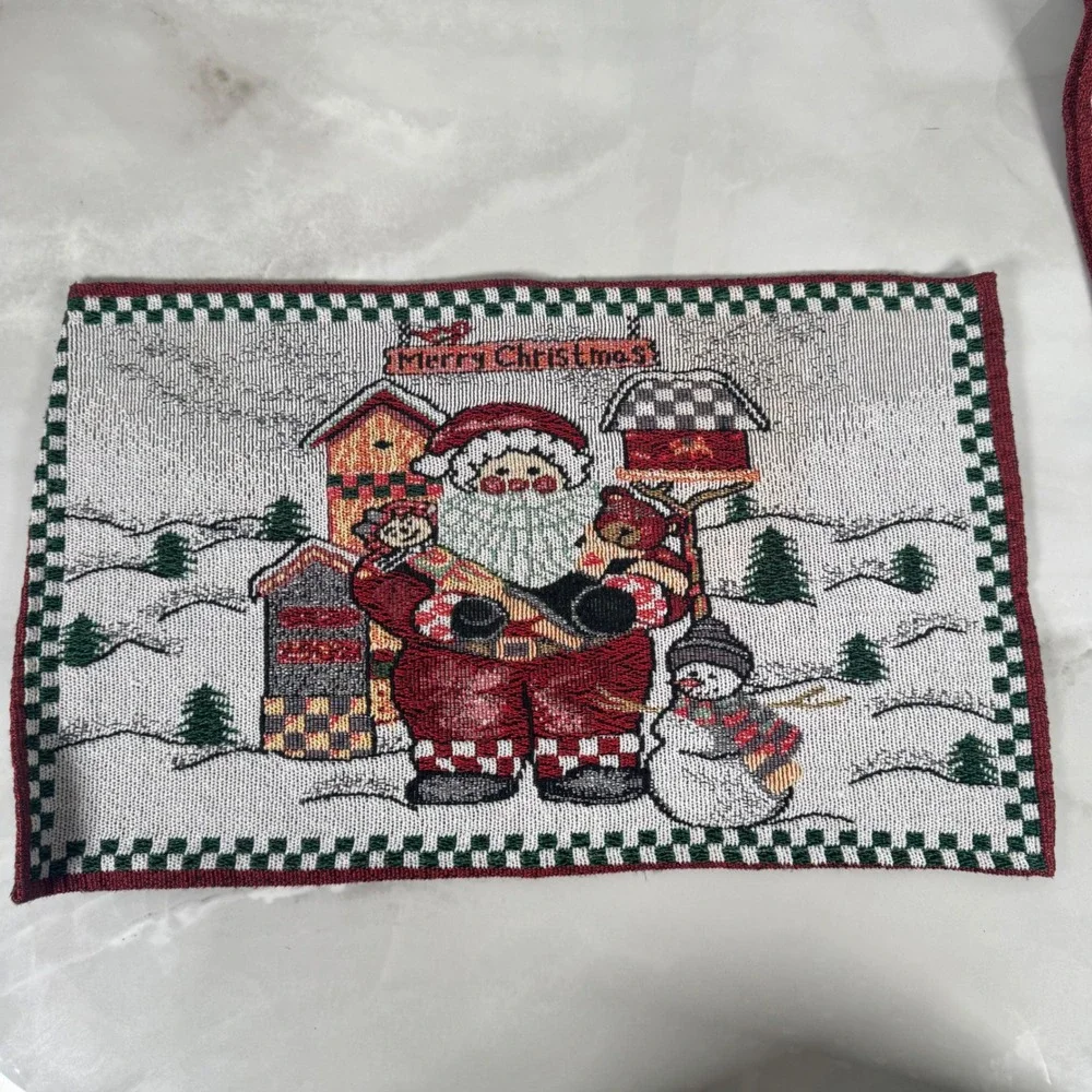 Set of 4 Merry Christmas Tapestry Placemats Santa Snowman Gifts Holiday‎ Festive
